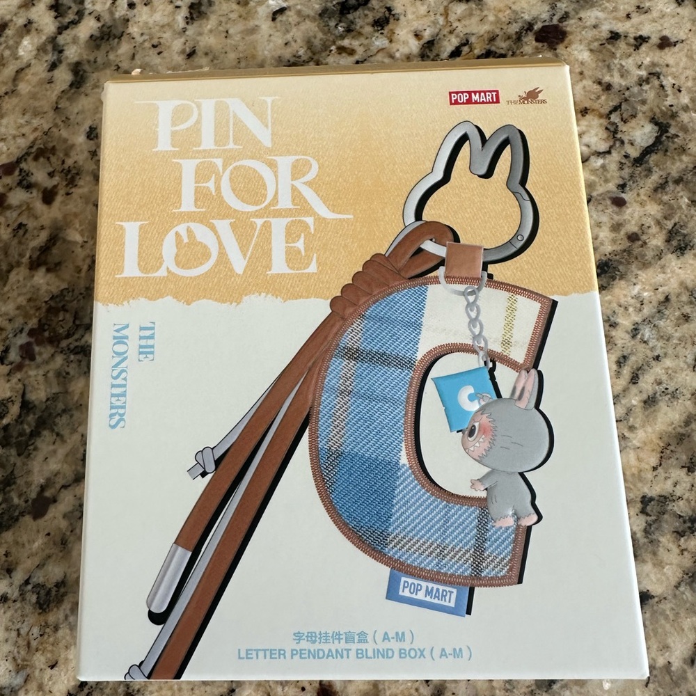 Pop Mart Labubu Pin for Love “H” Letter Pendant Blind Box - Brown and Teal Plaid